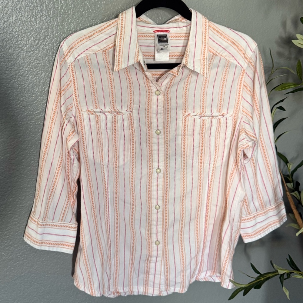 The North Face Women's Striped Shirt - Orange and Pink